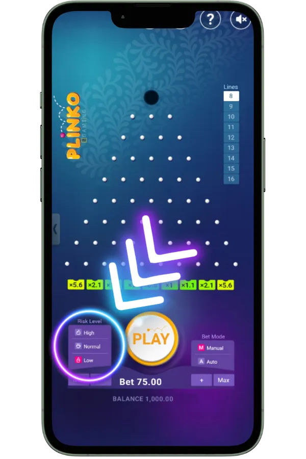 Välj risknivå i Plinko